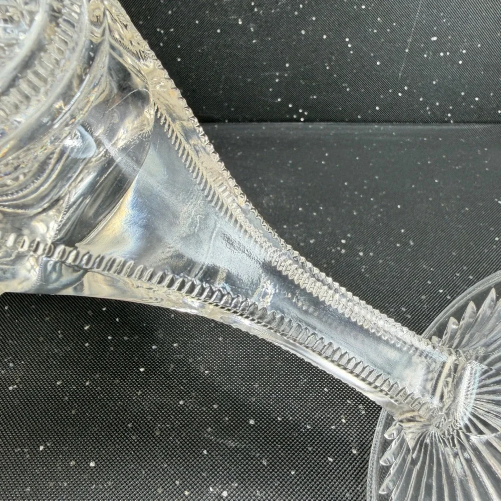 Indiana Austrian Glass Vase Antique Clear Pressed Glass Scalloped Rim 10 inch